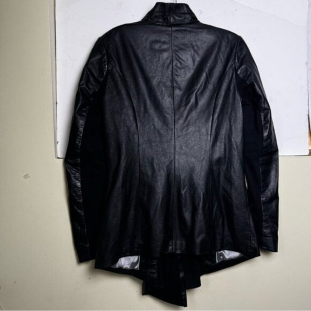 Daniel Leather Open Shawl Collar Jacket Blazer Ties Ribbed Stretch Sides Pockets - Picture 4 of 16